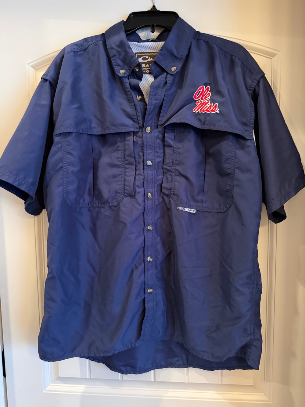 Drake Ole Miss Short-Sleeve Button-Down Shirt - Blue
